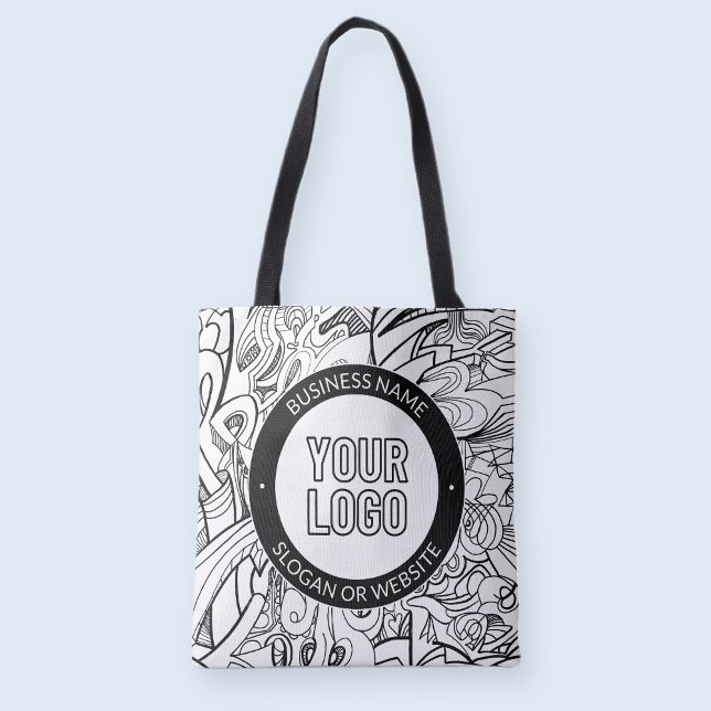 Modern Line Artwork & Your Logo w/Editable Text Tote Bag (Creator Uploaded)
