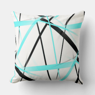 Modern Line Cool Geometry White Black Aqua-Blue Cushion