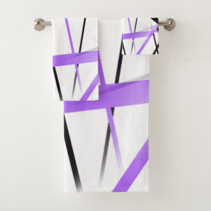 Modern Line Cool Geometry White Black Blue-Lilac Bath Towel Set