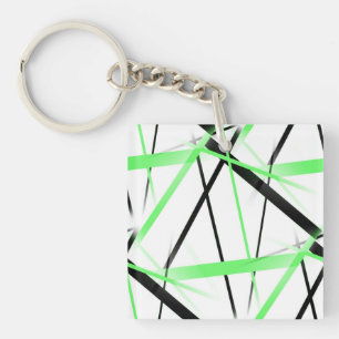 Modern Line Cool Geometry White Black Lime-Green Key Ring