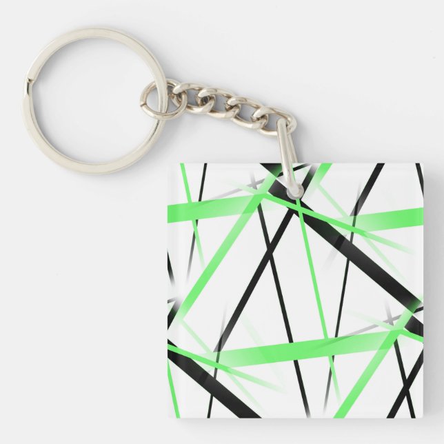 Modern Line Cool Geometry White Black Lime-Green Key Ring (Front)