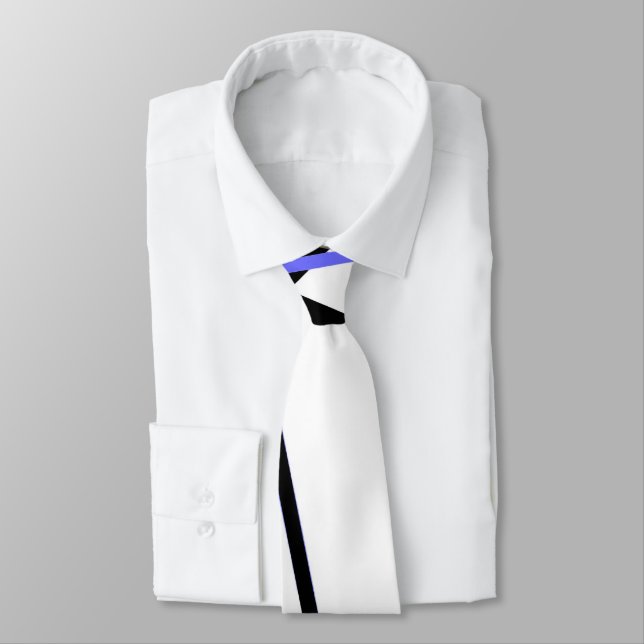 Modern Line Cool Geometry White Black Mid-Blue Tie (Tied)