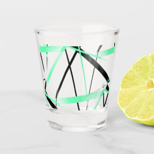 Modern Line Cool Geometry White Black Pastel-Green Shot Glass