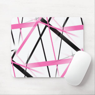 Modern Line Cool Geometry White Black Pink Mouse Pad