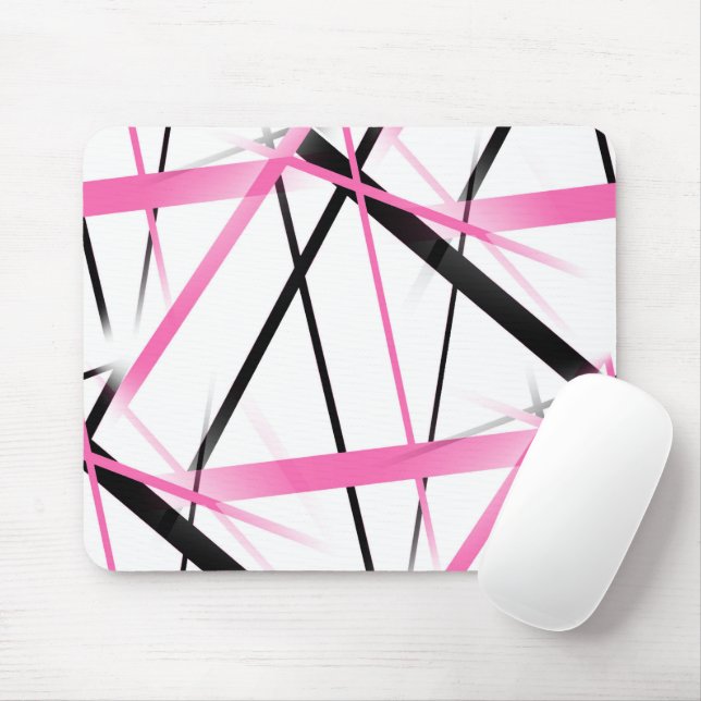  Modern Line Cool Geometry White Black Pink Mouse Pad (With Mouse)
