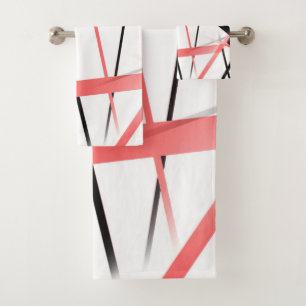 Modern Line Cool Geometry White Black Rose-Pink Bath Towel Set