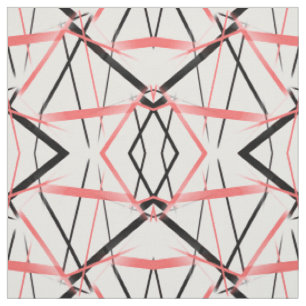 Modern Line Cool Geometry White Black Rose-Pink Fabric