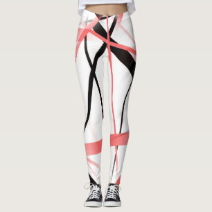 Modern Line Cool Geometry White Black Rose-Pink Leggings