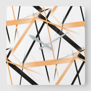 Modern Line Cool Geometry White Black Tangerine-Or Square Wall Clock