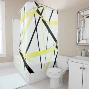 Modern Line Cool Geometry White Black Yellow Shower Curtain