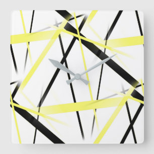 Modern Line Cool Geometry White Black Yellow Square Wall Clock