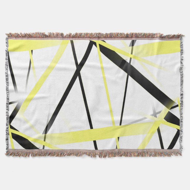 Modern Line Cool Geometry White Black Yellow Throw Blanket (Front)