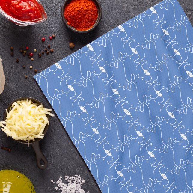 Modern Line Drawing Dog Blue White Kitchen Towels (Creator Uploaded)