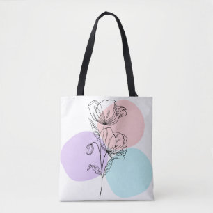 Modern Line Drawing Floral Tote - Bohemian Nature Bag