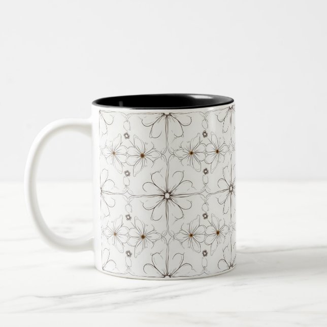 Modern line drawing flower pattern mug (Left)