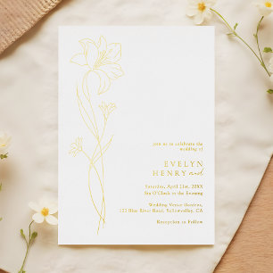 Modern Line Floral Minimalist Wedding Real Foil
