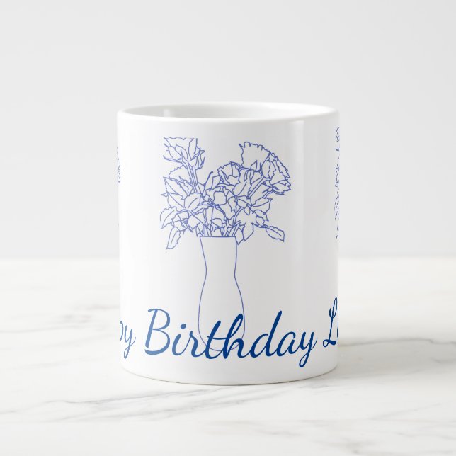 Modern Line Flower Original Flower Illustration Large Coffee Mug (Front)