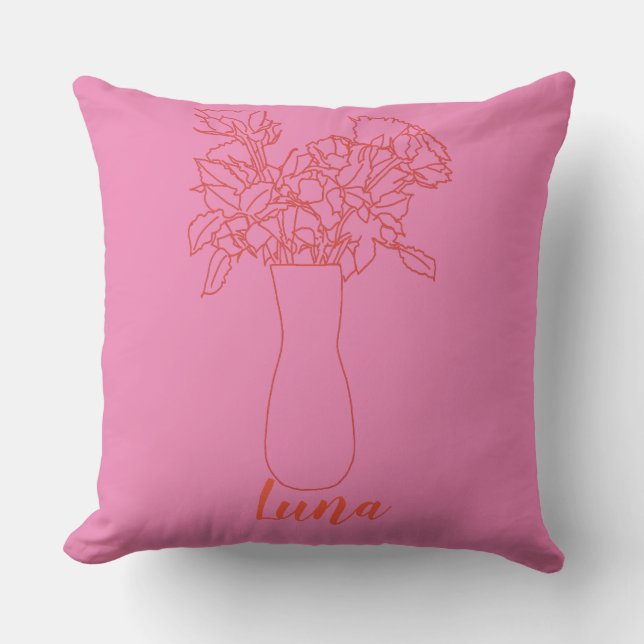 Modern Line Original Flower Illustration Cushion (Front)