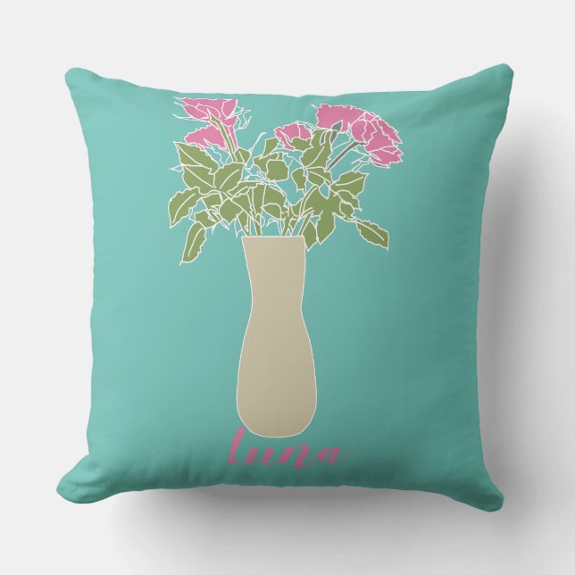Modern Line Original Flower Illustration Cushion (Front)