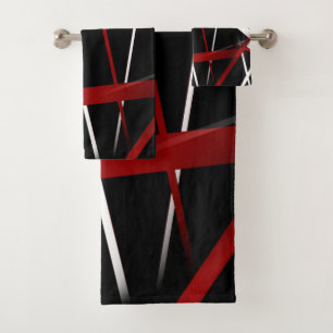 Modern Line Urban Geometry Black White Red Bath Towel Set