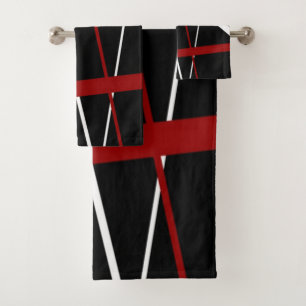 Modern Line Urban Geometry Black White Red Bath Towel Set