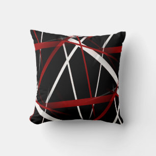 Modern Line Urban Geometry Black White Red Cushion