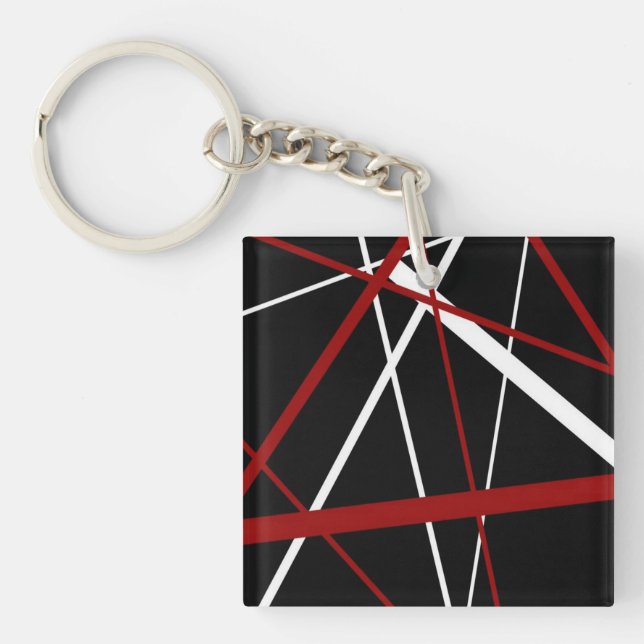 Modern Line Urban Geometry Black White Red Key Ring (Front)