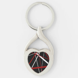 Modern Line Urban Geometry Black White Red Key Ring