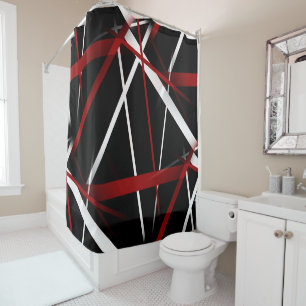 Modern Line Urban Geometry Black White Red Shower Curtain