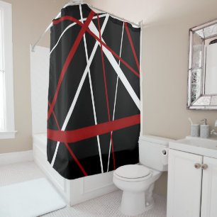 Modern Line Urban Geometry Black White Red Shower Curtain