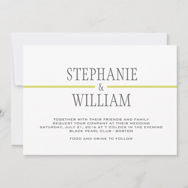 Modern Line Wedding Invitation Card in Lime (Front)