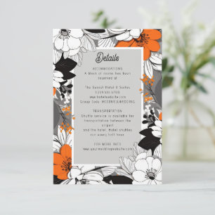 modern lineart floral wedding details RSVP card
