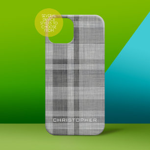 Modern Linen Plaid Pattern Personalised Name iPhone 16 Case