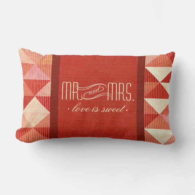 Modern Lines Geometric Mr. & Mrs. coral Lumbar Cushion (Front)