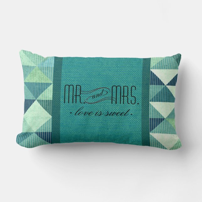 Modern Lines Geometric Mr. & Mrs. teal Lumbar Cushion (Front)
