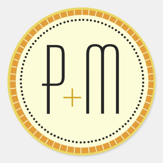 Modern Lines monogram gold Classic Round Sticker (Front)