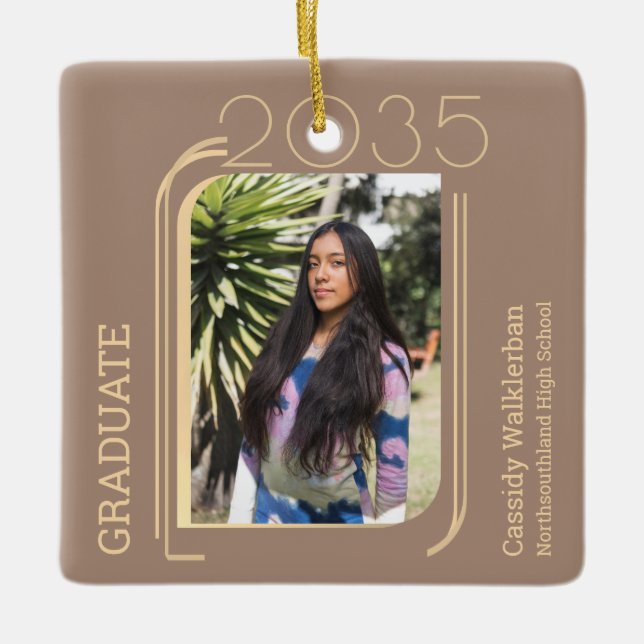 Modern Lines Photo Graduation Ceramic Ornament (Front)