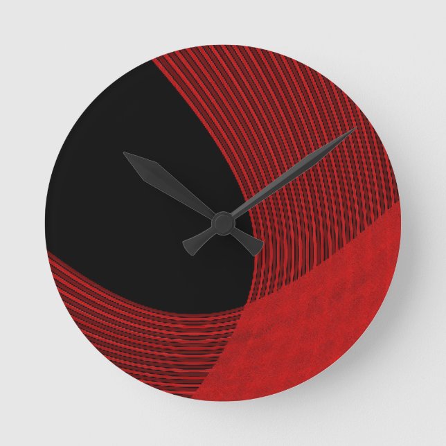 Modern Lines Red and Black Round Clock (Front)