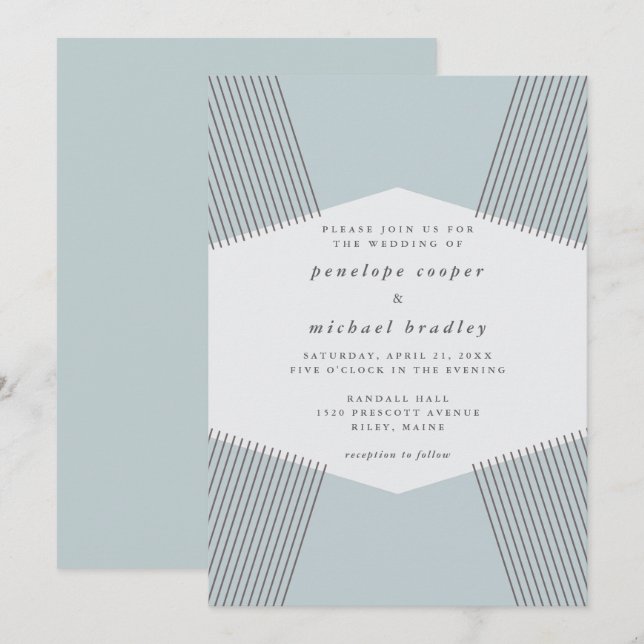 Modern Lines Robin's Egg Blue Wedding Invitation (Front/Back)