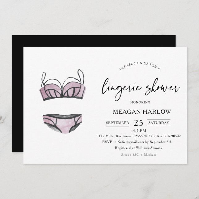 Modern Lingerie Shower Underwear Party Invitation (Front/Back)