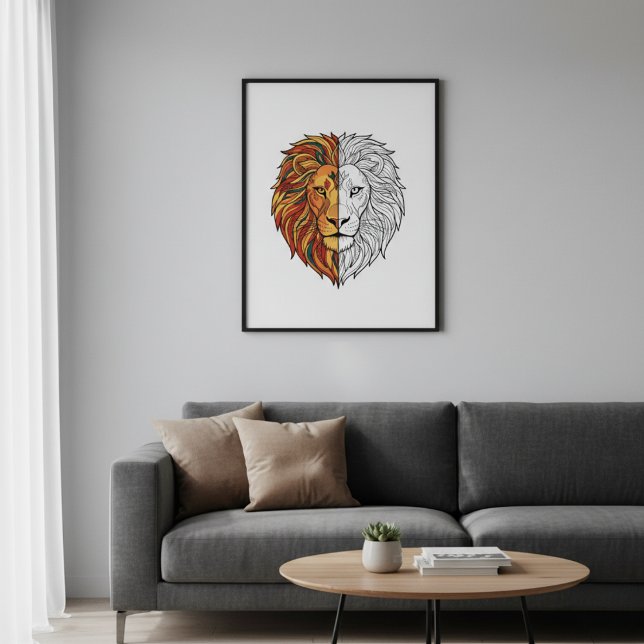 Modern Lion Head Half Color Half Sketch poster (Creator Uploaded)