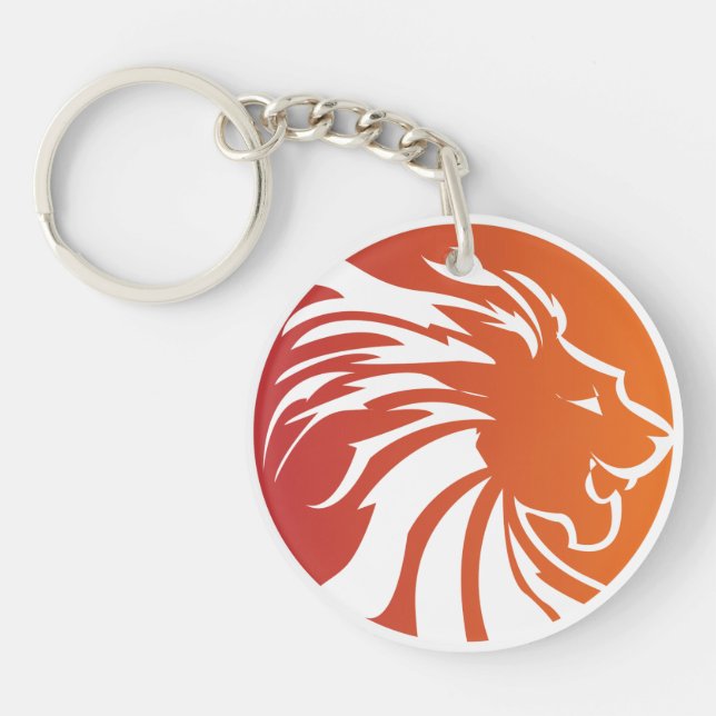 Modern Lion Logo Orange Personalised Key Ring (Front)
