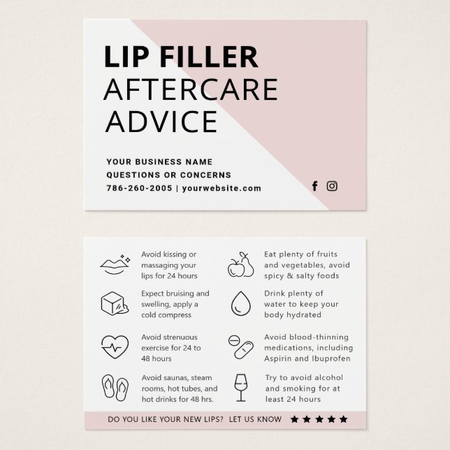 Modern Lip Filler Aftercare Instructions Card (Front & Back)