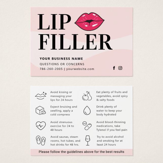 Modern Lip Filler Aftercare Instructions Card (Front & Back)