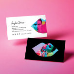 Modern Lip Photo Frame Trendy Makeup Artist Black Business Card<br><div class="desc">Trendy modern makeup artist business card with a large bold lip photo frame to display your own photo on the front side of the business card. The reverse side features the lip photo frame element to display a second photo along with your contact information. This is a modern, trendy business...</div>