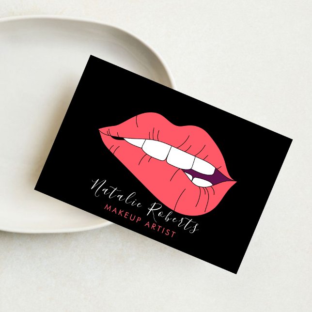 Modern Lips Kiss Salon Makeup Artist Fashion Business Card (Creator Uploaded)