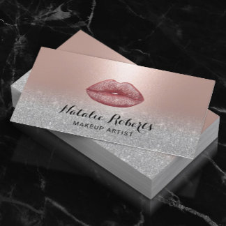 Modern Lips Salon Blush Rose Gold Makeup Artist Business Card