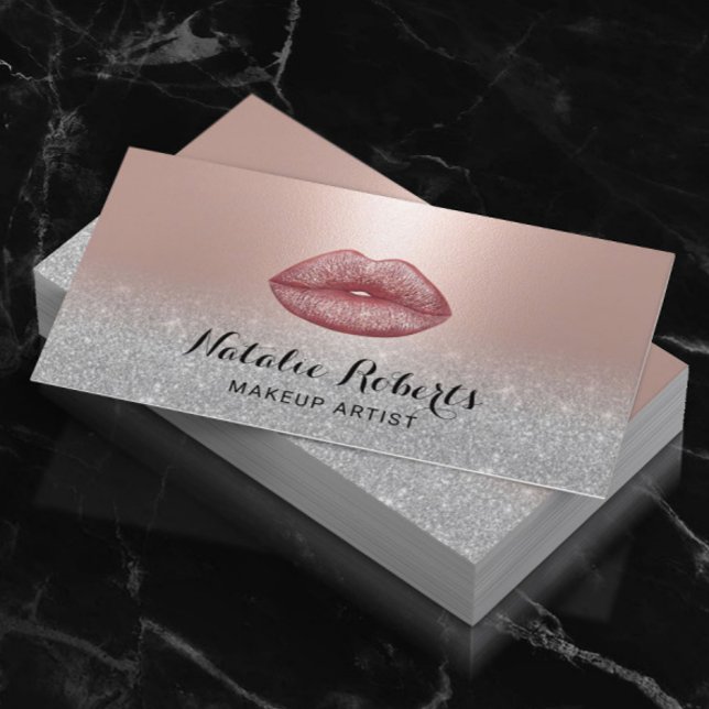 Modern Lips Salon Blush Rose Gold Makeup Artist Business Card (Creator Uploaded)