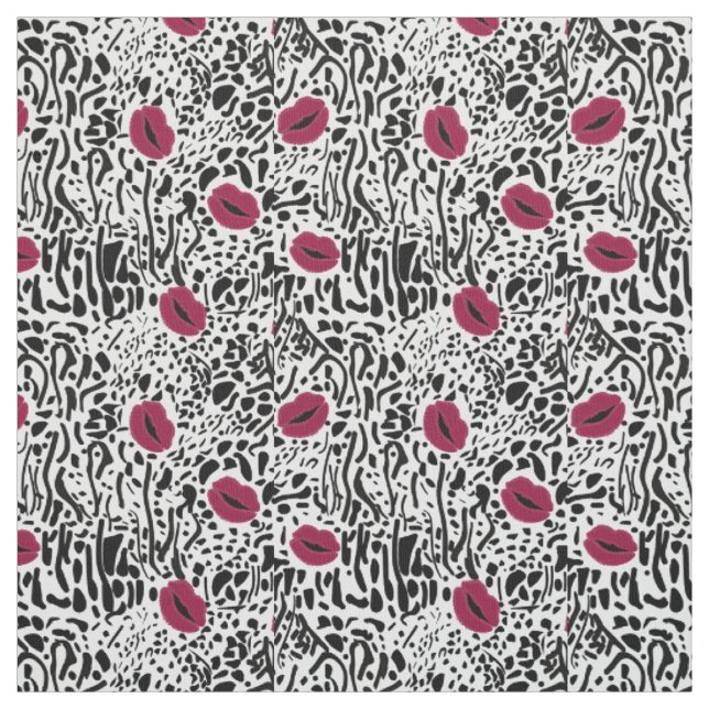 Modern Lipstick Lips B&W Pattern Fabric (Swatch)