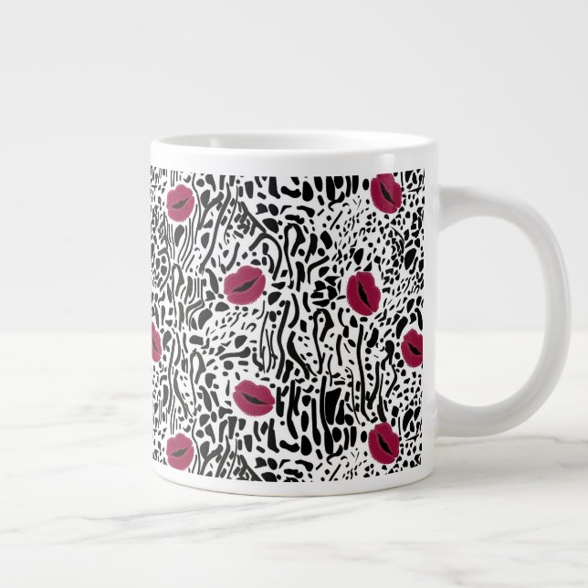 Modern Lipstick Lips B&W Pattern Large Coffee Mug (Right)